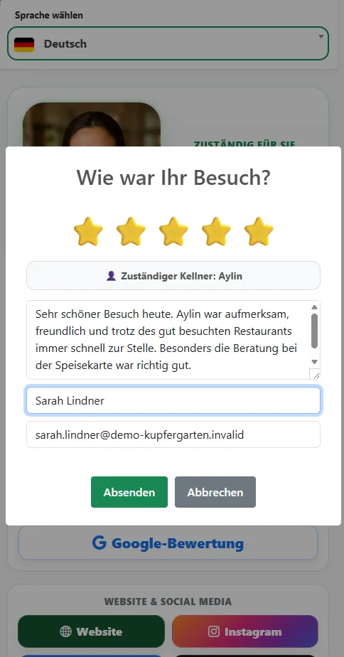 Ausgefüllte Bewertung mit fünf Sternen